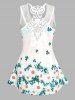 Daisy Print Guipure Lace Insert Casual Tank Top -  