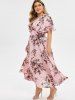 Plus Size Floral High Waisted Flutter Sleeves A Line Surplice Dress -  