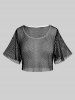 Plus Size Flutter Sleeves Net Tee and Twist Broderie Anglaise Handkerchief Top Set -  