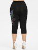 Legging Capri 3D Papillon Imprimé de Grande Taille avec Strass - Noir 5x | US 30-32