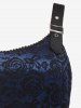 Robe Vintage Evasée Ajustée Bouclée Fleurie à Bretelle en Dentelle en Jacquard Grande Taille - Bleu profond M | US 10