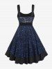 Plus Size Vintage Floral Lace Jacquard Buckled Straps Fit and Flare Belted Dress -  