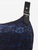 Plus Size Vintage Floral Lace Jacquard Buckled Straps Fit and Flare Belted Dress -  