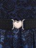 Plus Size Vintage Floral Lace Jacquard Buckled Straps Fit and Flare Belted Dress -  