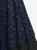 Plus Size Vintage Floral Lace Jacquard Buckled Straps Fit and Flare Belted Dress -  