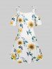 Plus Size Floral Guipure Lace Panel Cold Shoulder Dress -  