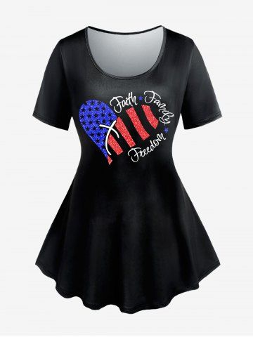 T-shirt Graphique Drapeau Américain Cœur Lettre Imprimée de Grande Taille - BLACK - 3X | US 22-24