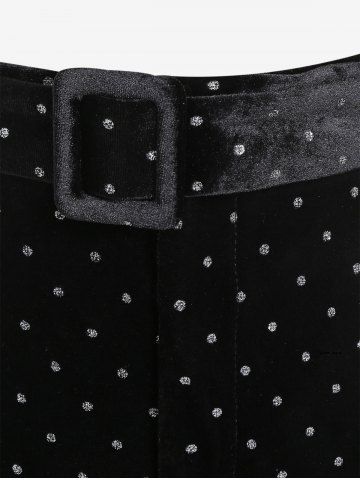 Plus Size Polka Dot Belted Velour Wide Leg Pants