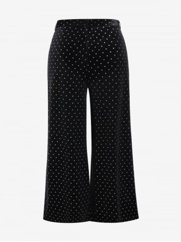 Plus Size Polka Dot Belted Velour Wide Leg Pants