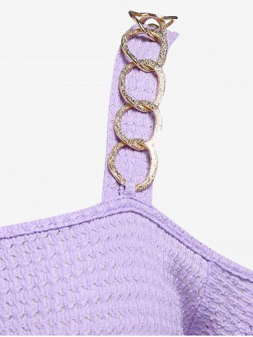 Plus Size Chain Embellish Twist Textured Ruched Cold Shoulder Top