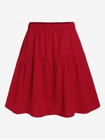 Plus Size Pleated A Line Pull On Skrit - RED - 4X | US 26-28