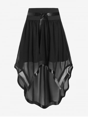 Plus Size PU Trim Pull On High Low Midi Skirt - BLACK - M | US 10