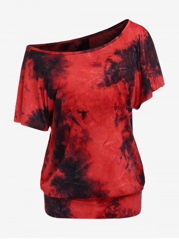 Gothic Convertible Collar Tie Dye Batwing Sleeve Top