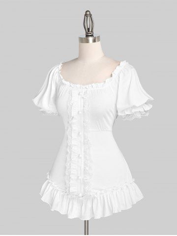 Gothic Retro Frilled Lace Panel Ruffle Top