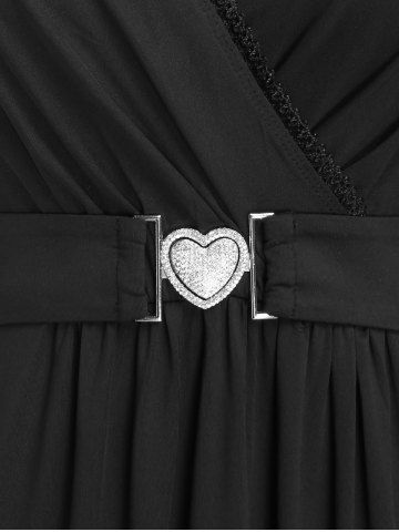 Plus Size Keyhole Lace Frill Mesh Flutter Sleeves A Line Midi Dress