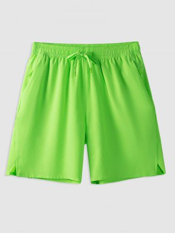 Zip Pocket Split Hem Design Quick-dry Casual Shorts - GREEN - XL