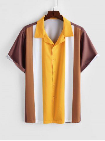 Camp Collar Colorblock Shirt - DEEP COFFEE - M