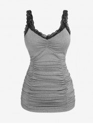 Plus Size Lace Panel Ruched Backless Space Dye Tank Top -  