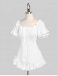 Gothic Retro Frilled Lace Panel Ruffle Top -  