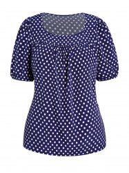 Plus Size Polka Dot Square Collar Short Sleeve Blouse -  