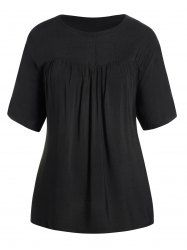 Plus Size Plain Color Ruched Half Sleeve Round Neck Blouse -  