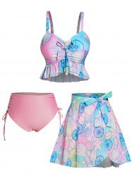 3 Pièces Ensemble de Bikini de Bain Tankini à Imprimé Coquille Etoile de Mer - Rose clair XXL