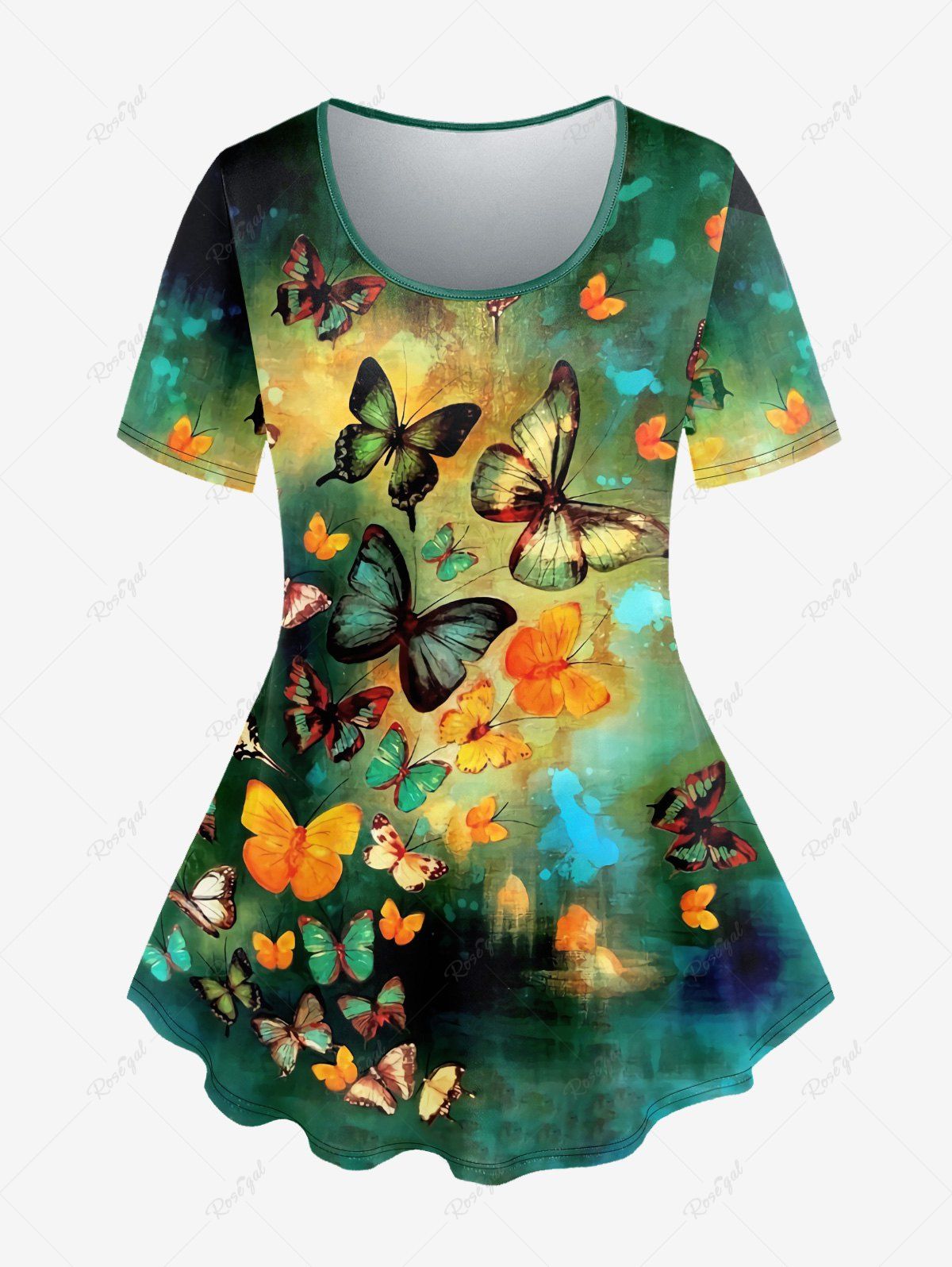 Chic Plus Size Vintage Butterfly Print T-shirt  
