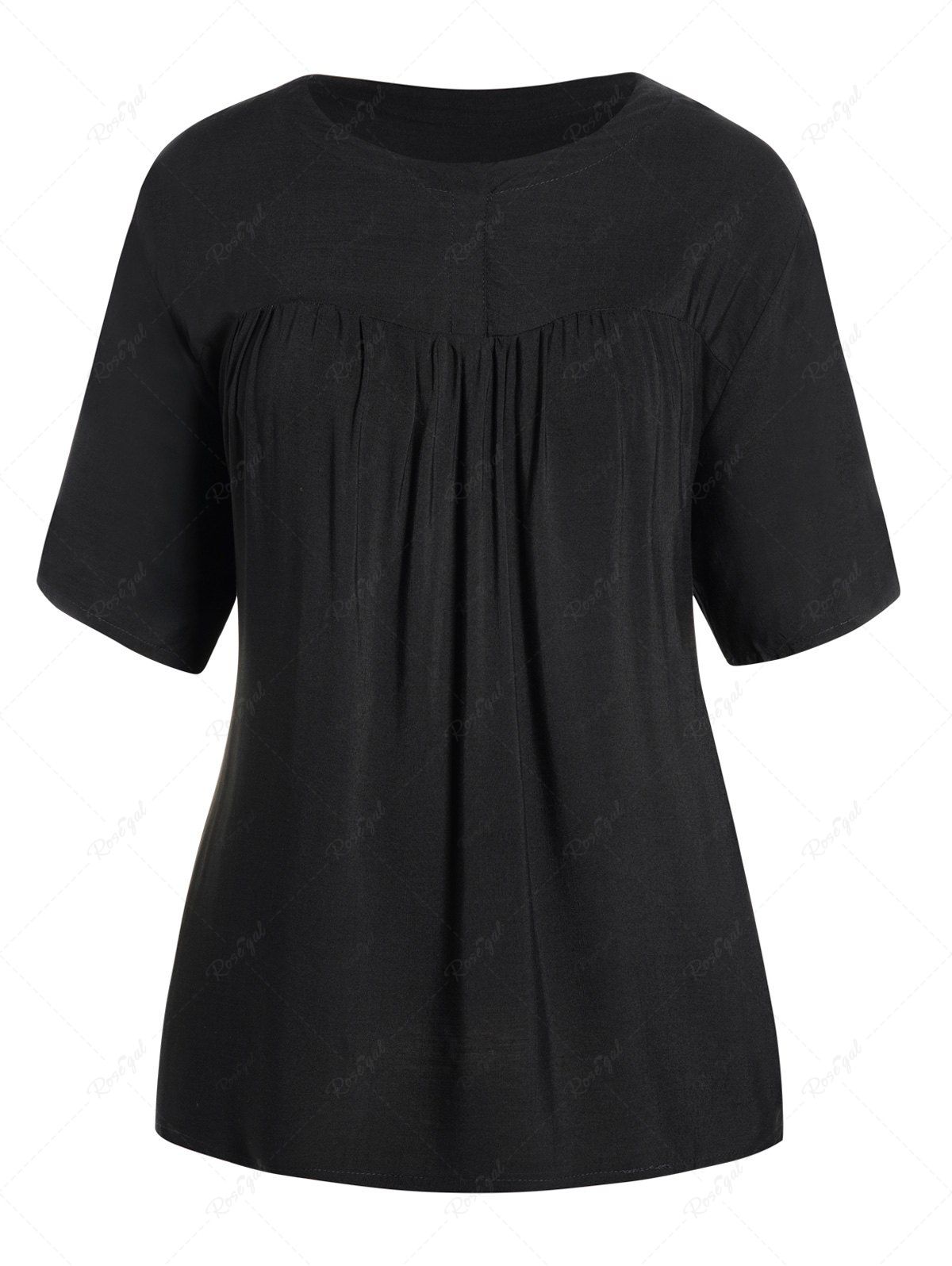 Best Plus Size Plain Color Ruched Half Sleeve Round Neck Blouse  