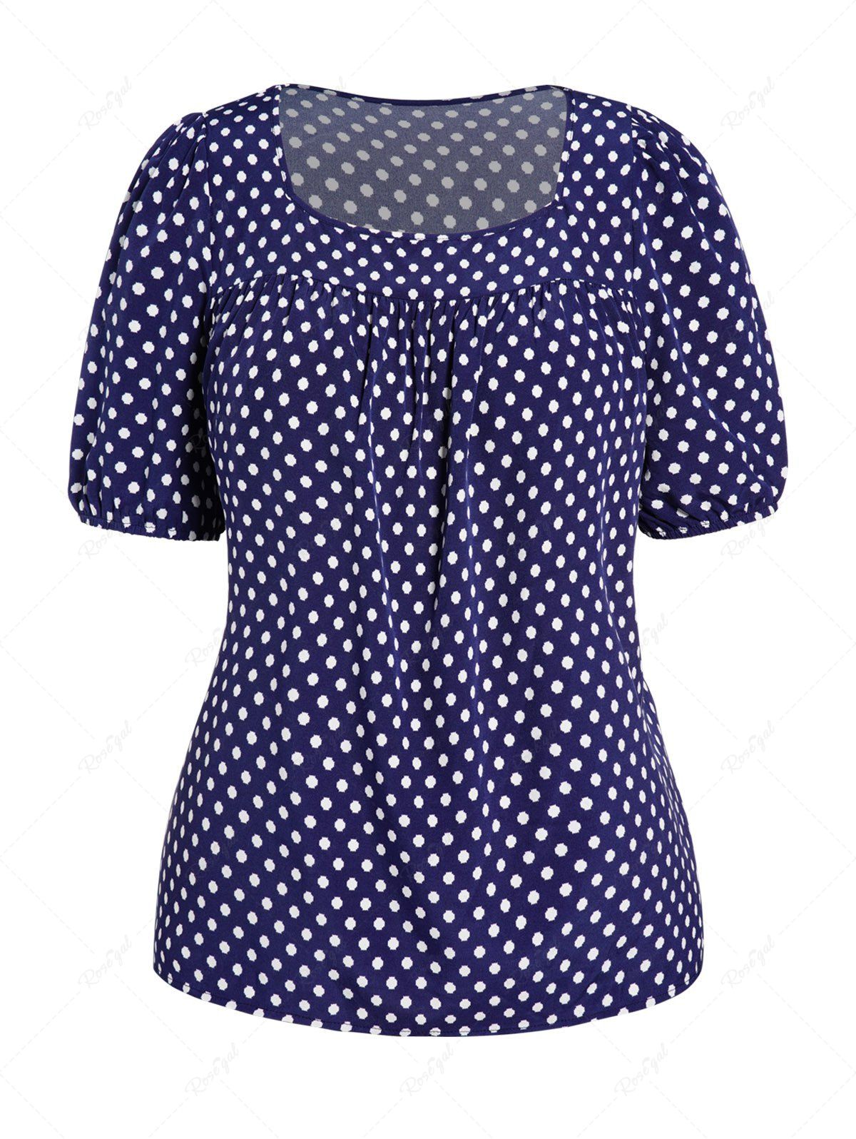 Outfits Plus Size Polka Dot Square Collar Short Sleeve Blouse  