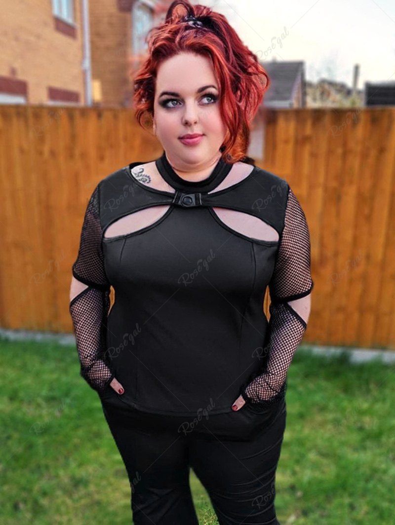 Store Gothic Sheer Fishnet Sleeve Cutout Thumbhole Top  