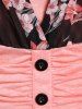 T-shirt Capri Contrasté Panneau en Maille à Manches Bouffantes de Grande Taille avec Poche et Legging - Rose Léger  