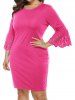Plus Size Plain Color Laser Cut Out Three Quater Sleeve Shift Mini Dress -  