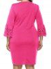 Plus Size Plain Color Laser Cut Out Three Quater Sleeve Shift Mini Dress -  