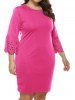 Plus Size Plain Color Laser Cut Out Three Quater Sleeve Shift Mini Dress -  