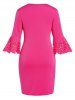 Plus Size Plain Color Laser Cut Out Three Quater Sleeve Shift Mini Dress -  