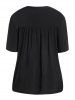 Plus Size Plain Color Ruched Half Sleeve Round Neck Blouse -  