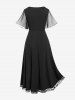 Plus Size Keyhole Lace Frill Mesh Flutter Sleeves A Line Midi Dress -  