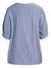Plus Size Mock Button Printed Patch Design Round Neck Short Sleeve Blouse -  