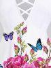 T-shirt Fleuri Papillon Imprimé à Bretelle Croisée de Grande Taille - Rose clair 5x | US 30-32