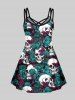 Gothic Rose Skull Print Crisscross Detail Sleeveless A Line Dress -  