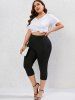 Plus Size Side Pockets Skinny Capri Leggings -  