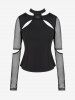 Gothic Sheer Fishnet Sleeve Cutout Thumbhole Top -  