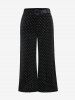 Plus Size Polka Dot Belted Velour Wide Leg Pants -  