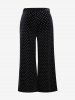 Plus Size Polka Dot Belted Velour Wide Leg Pants -  