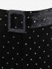Pantalon Ceinturé en Velours à Pois à Jambes Larges Grande Taille - Noir 1X | US 14-16