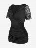 Plus Size Lace Panel Ruched Top -  