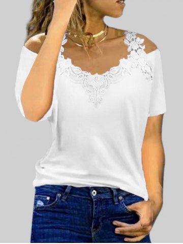 Top de Hombros Descubiertos Panel de Encaje Ahuecado Tamaño Plus - WHITE - XL