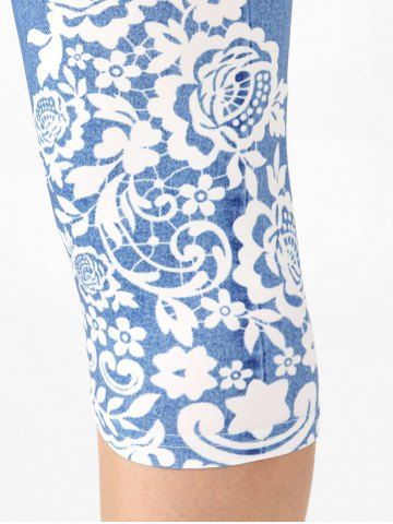 Plus Size 3D Jean Lace Print Capri Jeggings