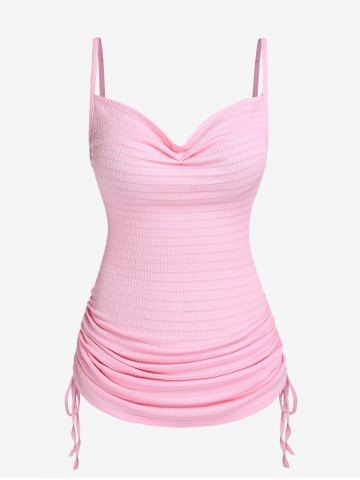 Plus Size Textured Cowl Front Cinched Ruched Cami Top