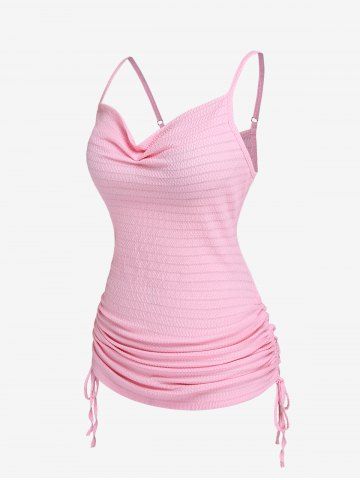Plus Size Textured Cowl Front Cinched Ruched Cami Top - LIGHT PINK - M | US 10